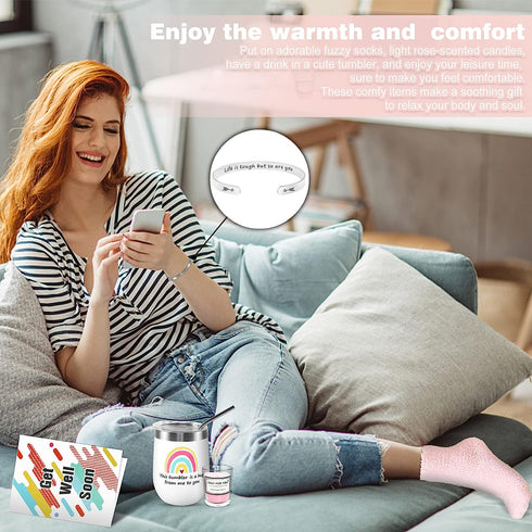 Feel Better Gift Box with Tumbler & Spa Set for Mom Female Friend Sister, Encouragement Thinking of You Gifts